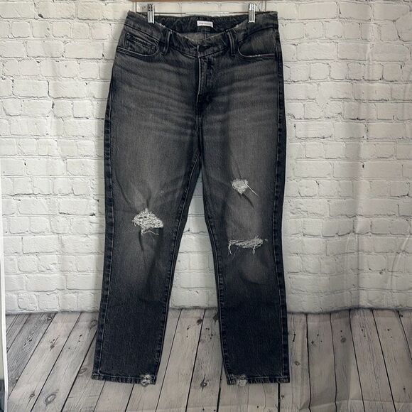 Good American Womens Black Distressed Jeans size 8/29 Style # GVLOB602BT - Picture 1 of 13